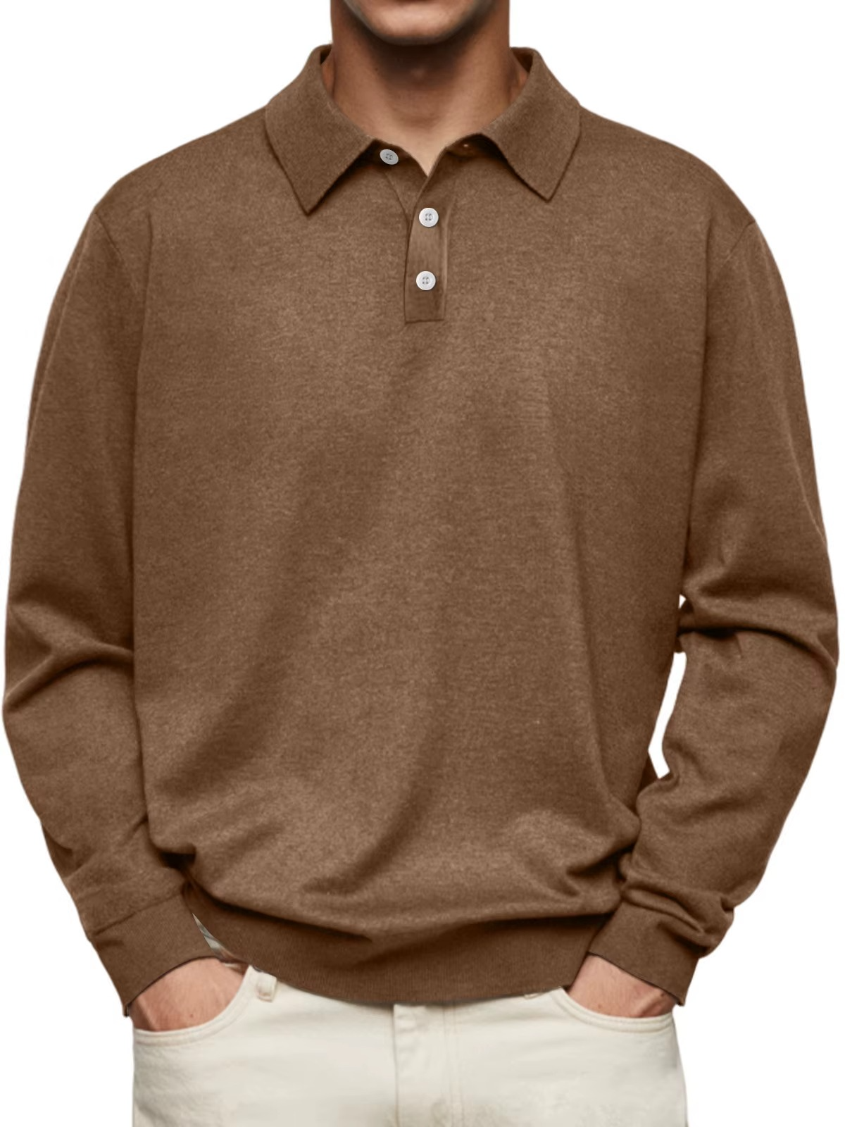 Daren Men’s Polo Shirt – Long Sleeve with Button Closure