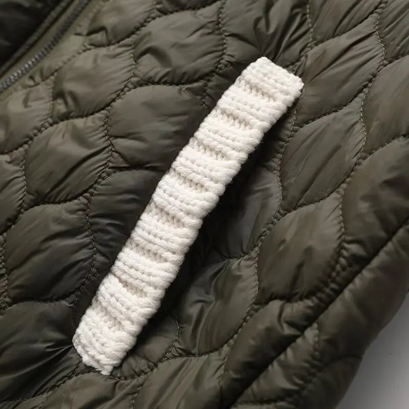 Anne Women’s Quilted Jacket – Textured Knit Sleeve Contrast with Zip-Up Closure