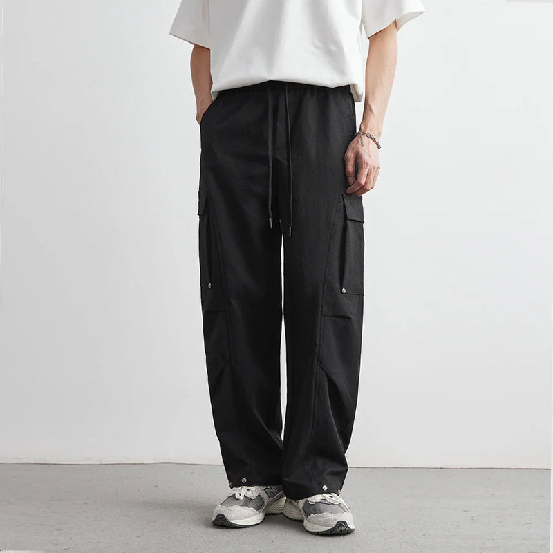 Lennox Wide-Leg Cargo Pants – Men’s Cotton Canvas Trousers with Snap Flap Pockets