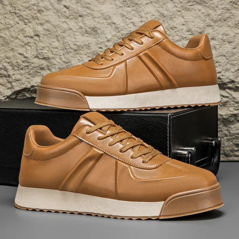 Vincent Genuine Leather Platform Sneakers – Retro Elevated Casual Sneakers