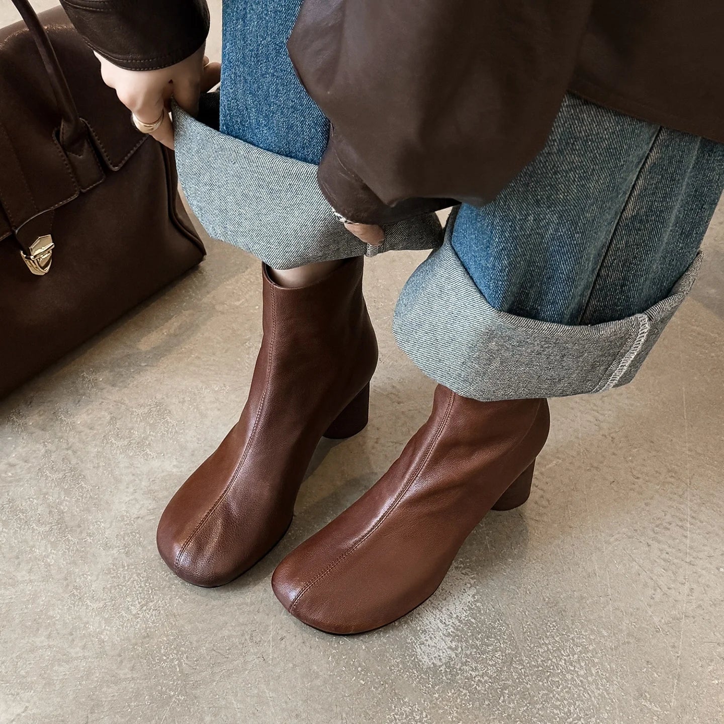 Ronora Women’s Leather Ankle Boots – Cushioned Block Heel Booties for All-Day Wear