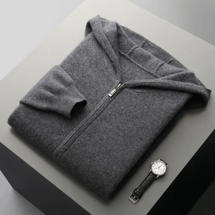 Aries Men’s Hooded Jacket – Lightweight Cashmere Zip-Up Jacket