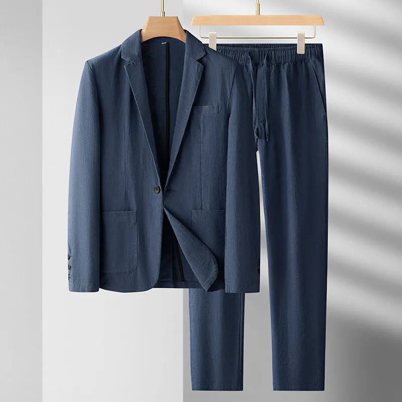 Newbert Men’s Linen Suit Set – Lightweight Two-Piece with Button-Up Shirt & Relaxed Trousers