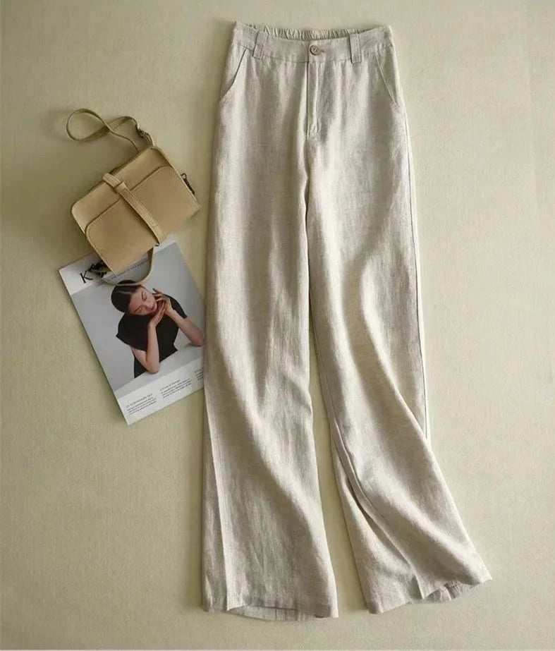 Sabrina Women’s Linen Pants – Straight Cut Cropped Trousers in Lightweight Cotton Blend