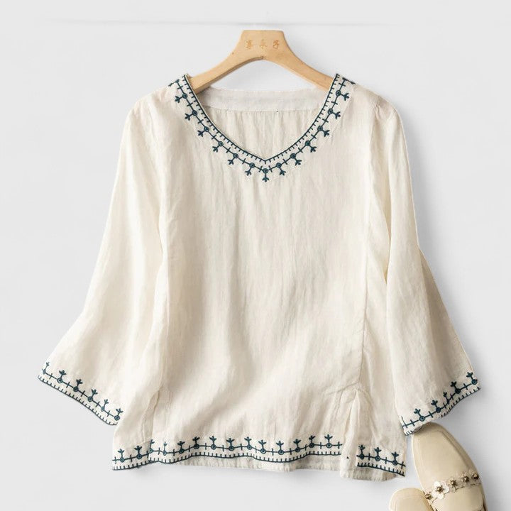 Seattle White Blouse – Lightweight Fabric with Elegant Embroidery & Relaxed Fit 0