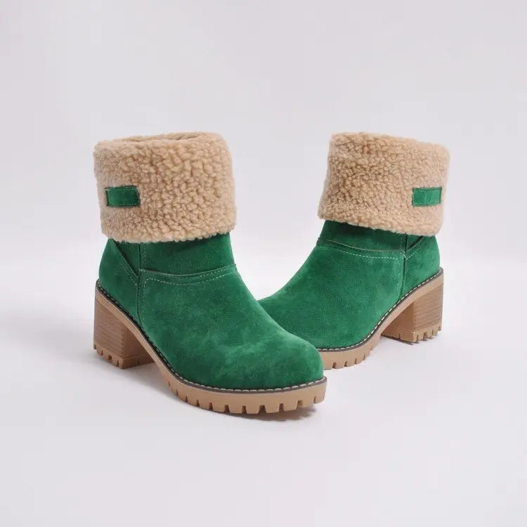 Avery Women’s Suede Ankle Boots – Plush Fur-Lined Block Heel