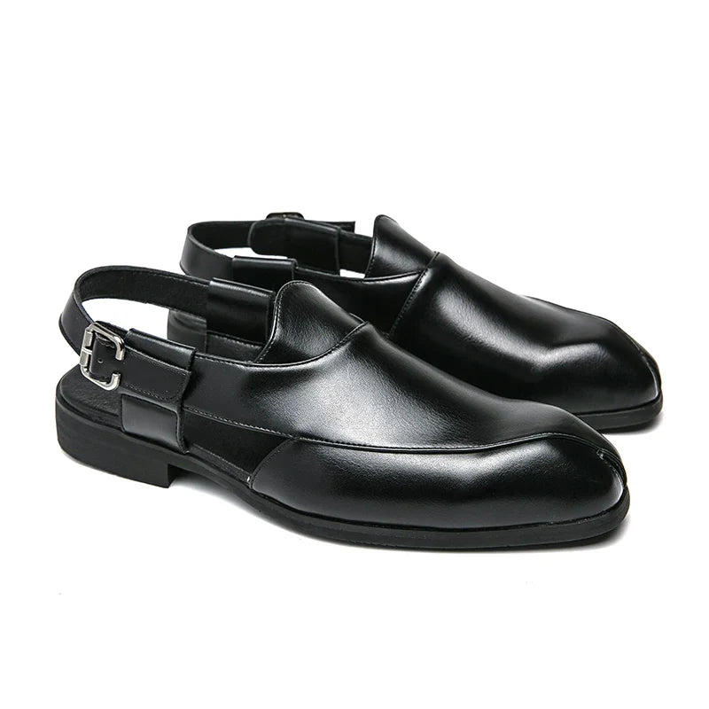 Camden Men’s Leather Loafers – Square-Toe Cutout Design with Slingback Strap