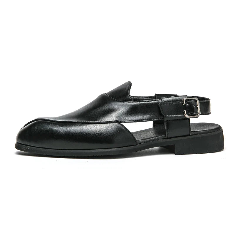 Camden Men’s Leather Loafers – Square-Toe Cutout Design with Slingback Strap