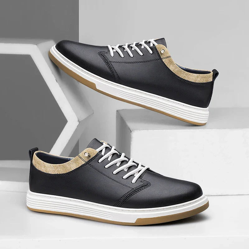 Bruno Genuine Leather Sneakers — Hand-Stitched Cushioned Casual Footwear