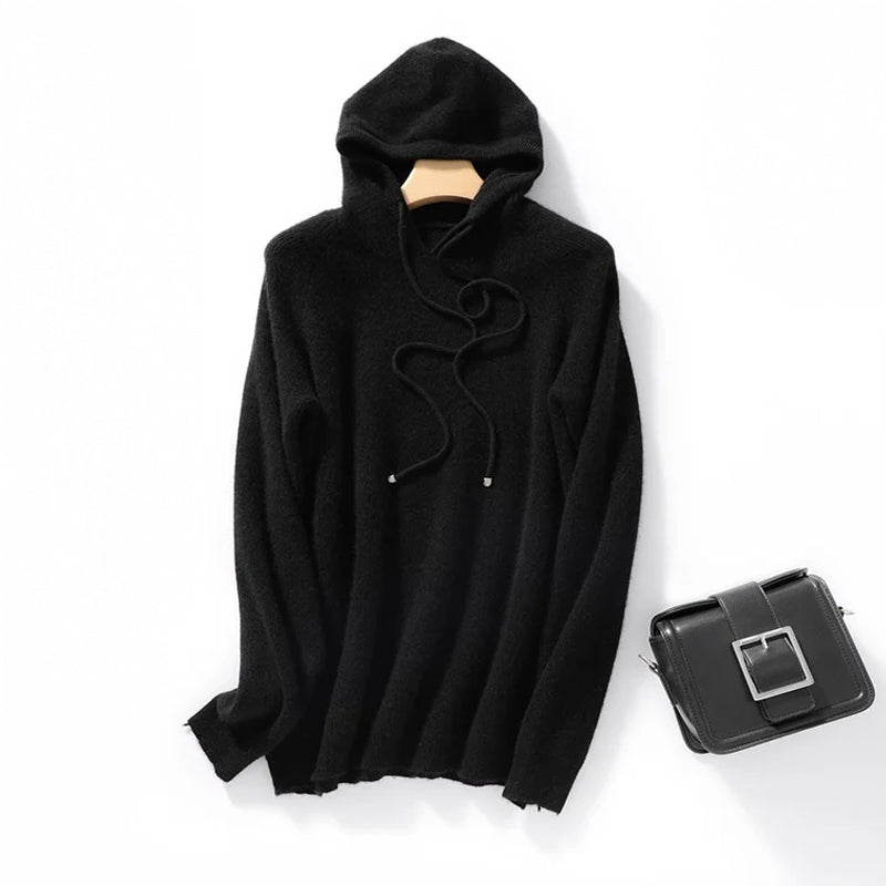 Alona Women’s Knit Ribbed Hoodie – Soft Wool Blend with Relaxed Fit Sweater