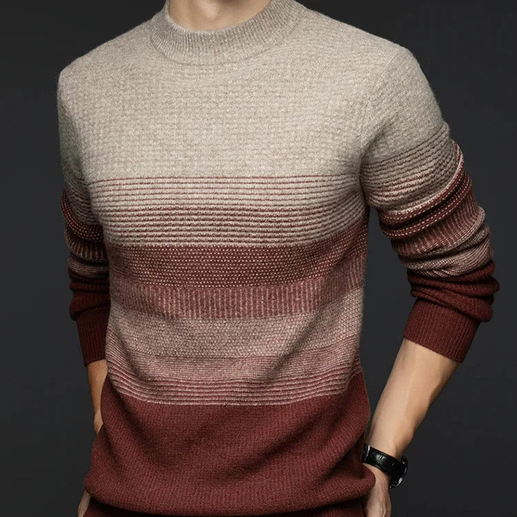 Aspen Men’s Wool Sweater – Pure Wool with Gradient Stripe Design