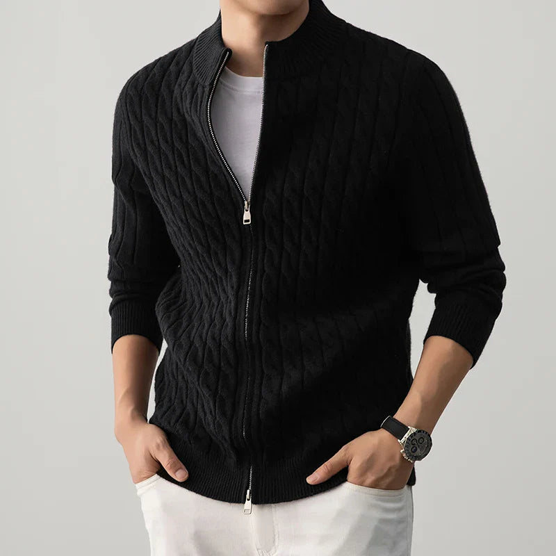 Wyler Men’s Zip-Up Cardigan – Premium Wool Cable Knit Cardigan