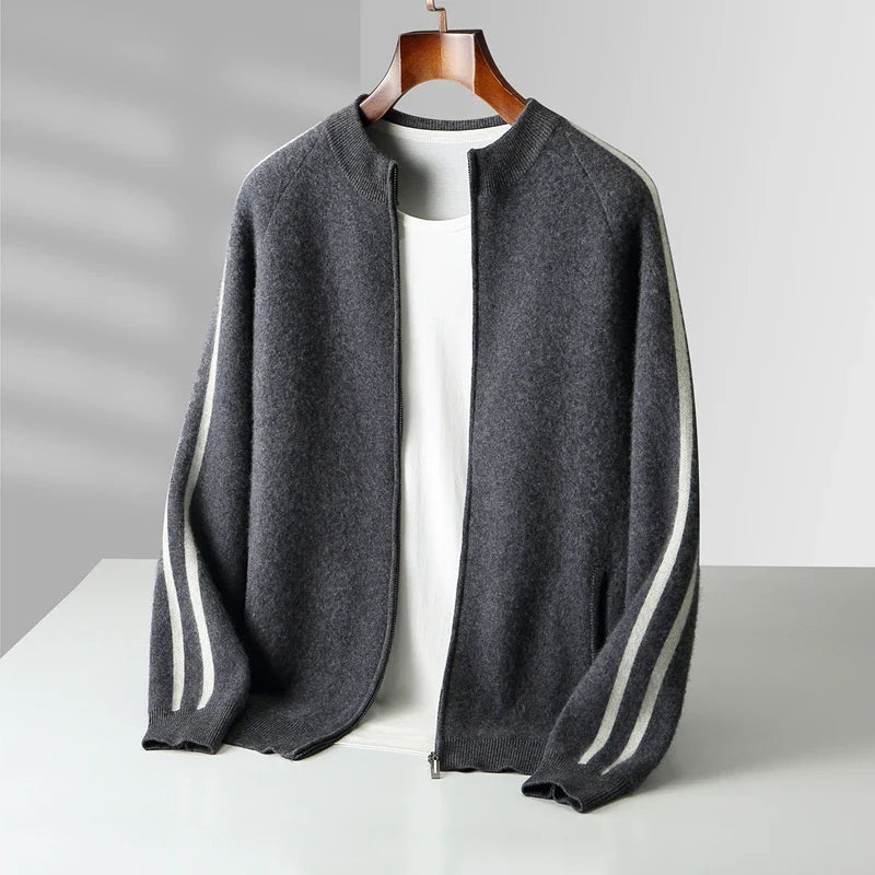 Roosebelt Men’s Wool Cardigan – Pure Wool Knit with Dual-Zip Closure