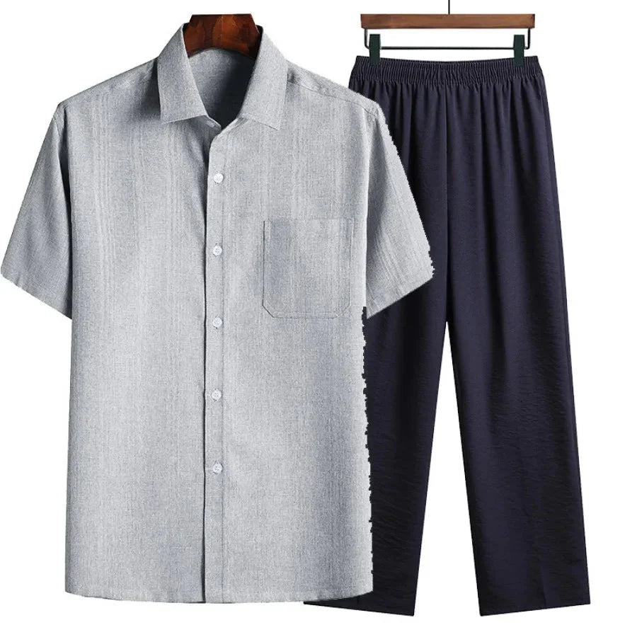 Marty Men’s Linen Two Piece Set – Lightweight Co-Ord with Button-Up Shirt & Elastic Waist Pants