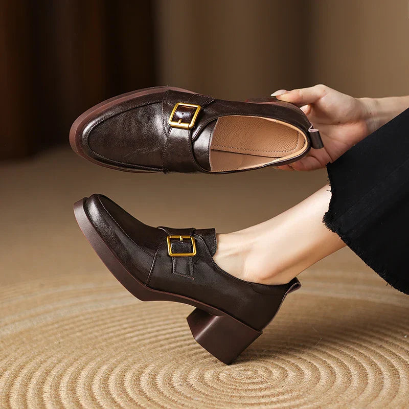 Veronica Women’s Loafers – Italian Leather Buckle Dress Shoes