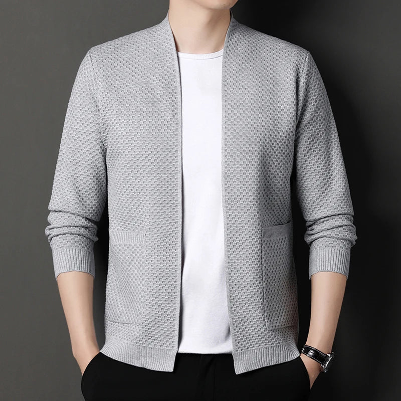Inigo Men’s Jacquard Knit Cardigan – Soft Touch Embossed Cotton Cardigan