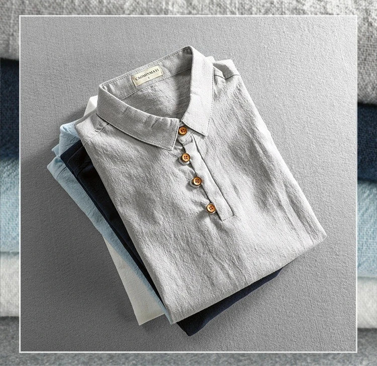 Henry Polo Shirt – Organic Cotton Linen Blend with Minimalist Collar