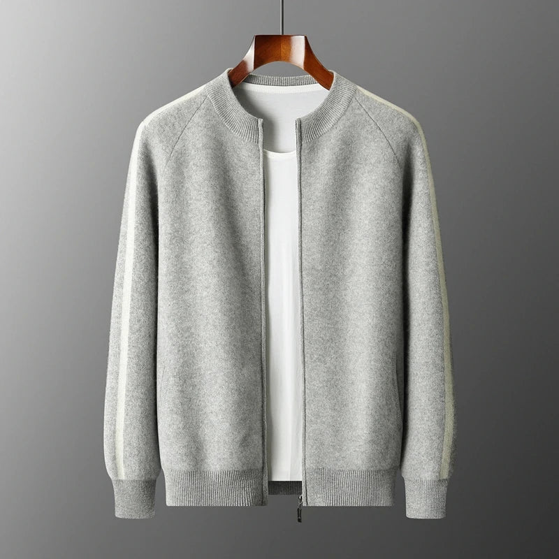 Roosebelt Men’s Wool Cardigan – Pure Wool Knit with Dual-Zip Closure