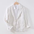 Wesley Men’s Linen Blazer –Organic Pinstripe Jacket with Classic Closure