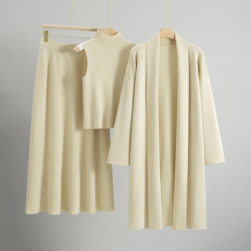 Riviera Valentina Set – Women’s Knit Top, A-Line Skirt & Long Cardigan