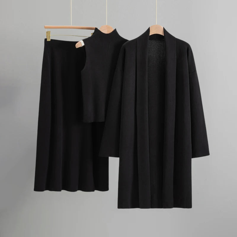 Riviera Valentina Set – Women’s Knit Top, A-Line Skirt & Long Cardigan