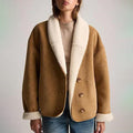 Amina Women’s Suede Jacket – Shearling Lined with Relaxed Lapel Design
