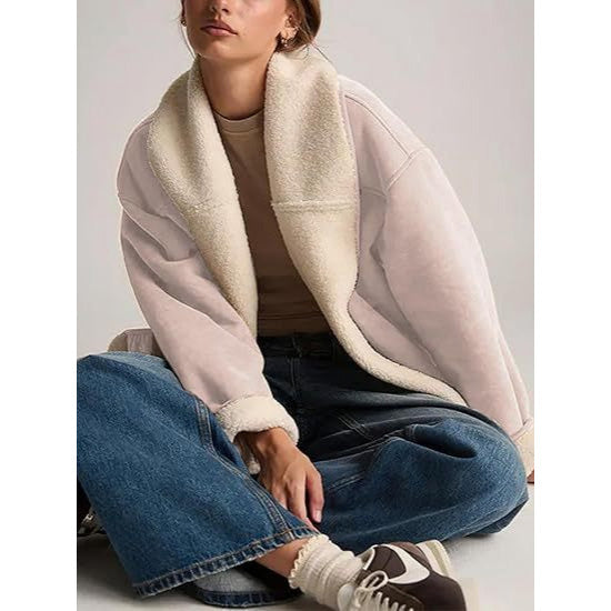 Amina Women’s Suede Jacket – Shearling Lined with Relaxed Lapel Design