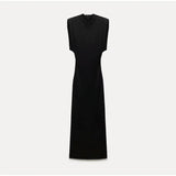 Sophia Elegant Black Midi Dress – Luxurious Polyester with Flattering Fit for Formal Occasions 1