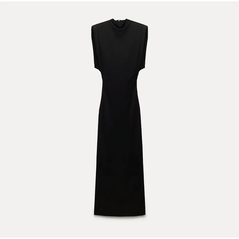 Sophia Elegant Black Midi Dress – Luxurious Polyester with Flattering Fit for Formal Occasions 1