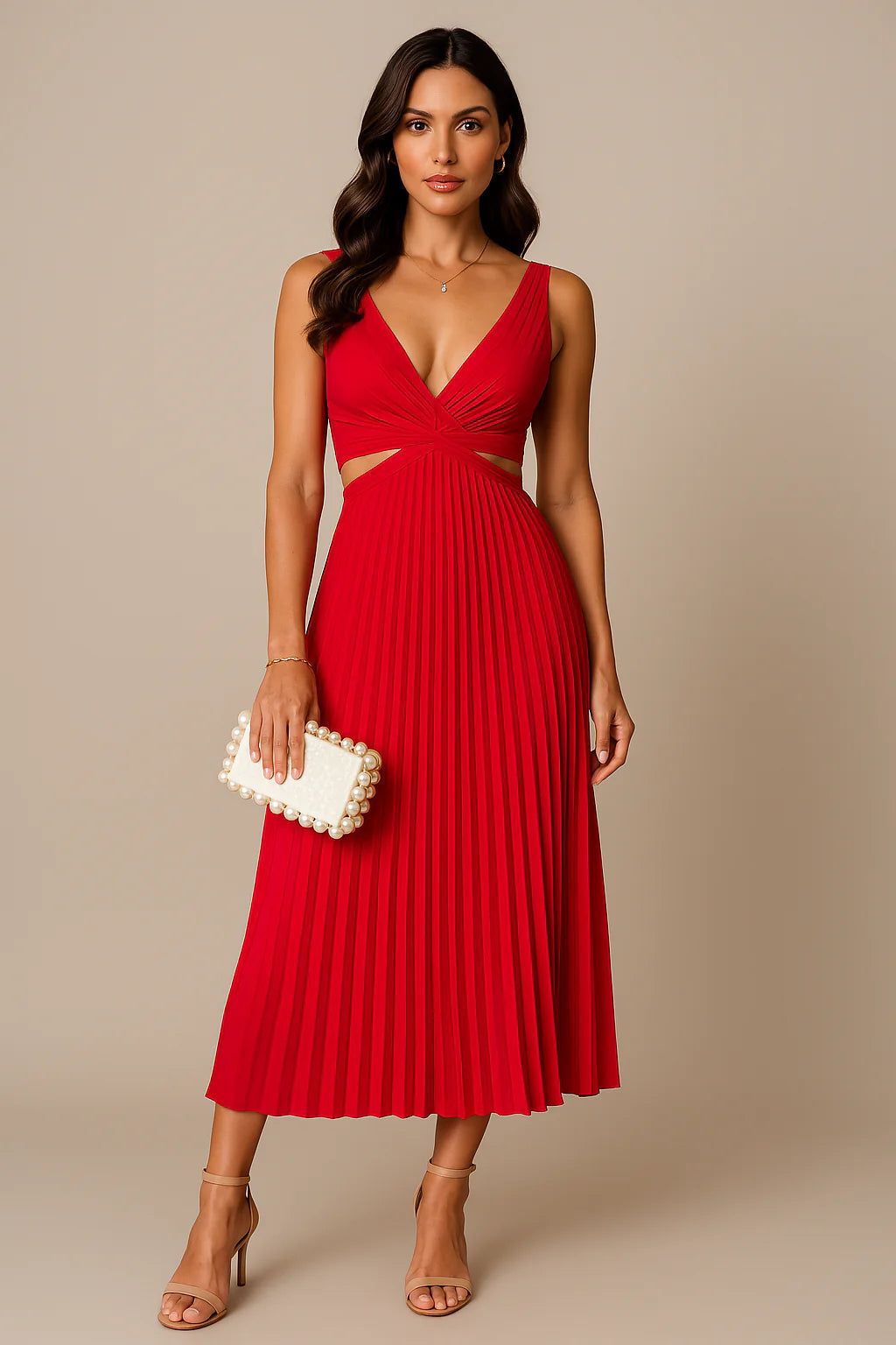 Sophia Pleated Midi Dress – Elegant Fabric with Flattering Fit for Weddings & Formal Events 3