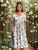 Sophia Plus Size A-Line Midi Dress – Soft Cotton Blend with Elegant Pleats 0