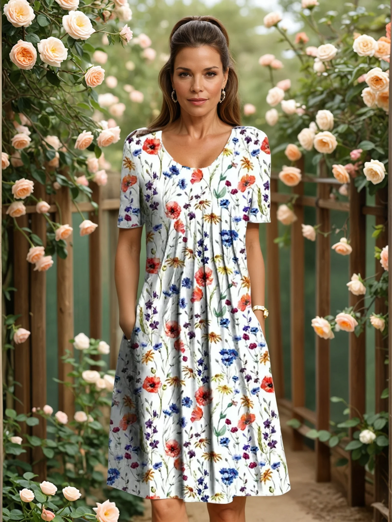 Sophia Plus Size A-Line Midi Dress – Soft Cotton Blend with Elegant Pleats 0