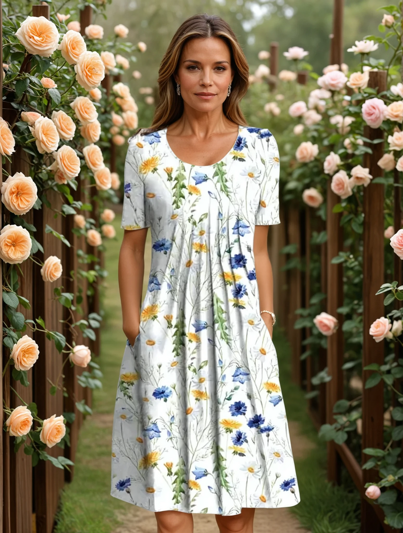 Sophia Plus Size A-Line Midi Dress – Soft Cotton Blend with Elegant Pleats 1
