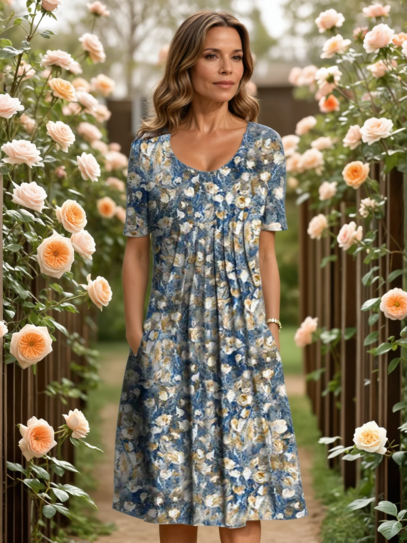 Sophia Plus Size A-Line Midi Dress – Soft Cotton Blend with Elegant Pleats 2