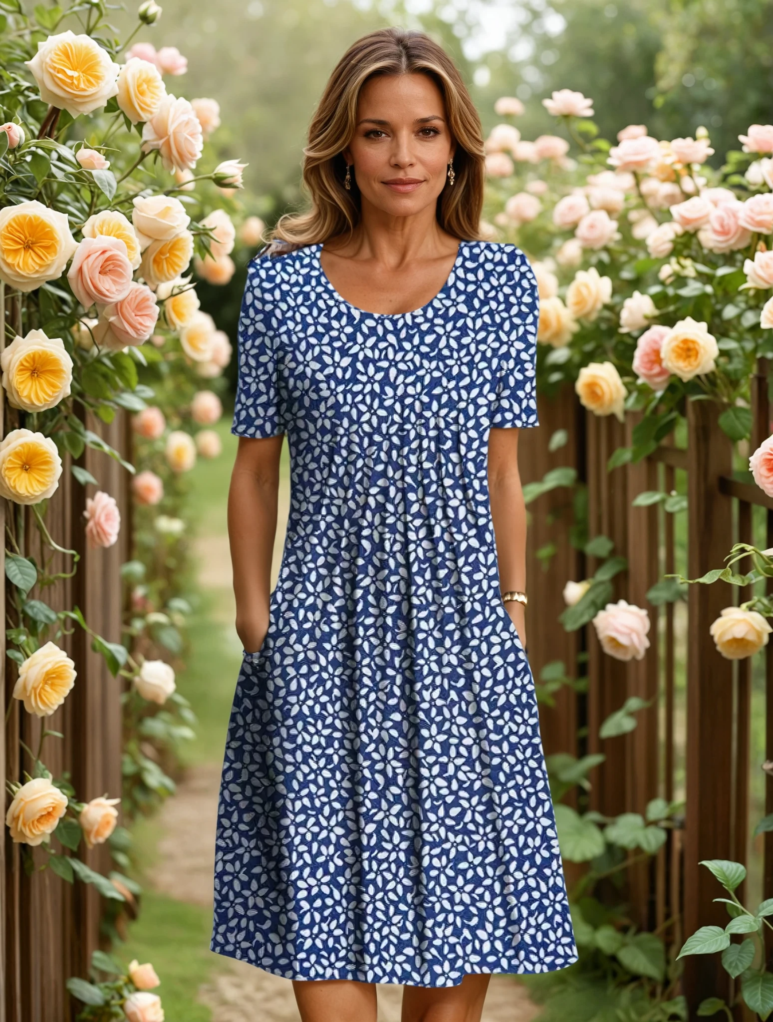 Sophia Plus Size A-Line Midi Dress – Soft Cotton Blend with Elegant Pleats 3