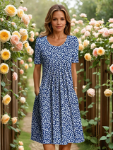 Sophia Plus Size A-Line Midi Dress – Soft Cotton Blend with Elegant Pleats 3