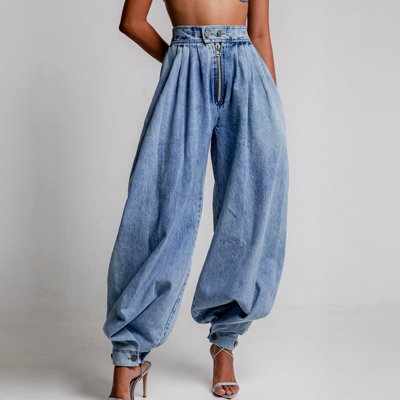 Sophie Sculptural High-Waisted Balloon Jeans – Soft Denim with Tapered Cuffs 0