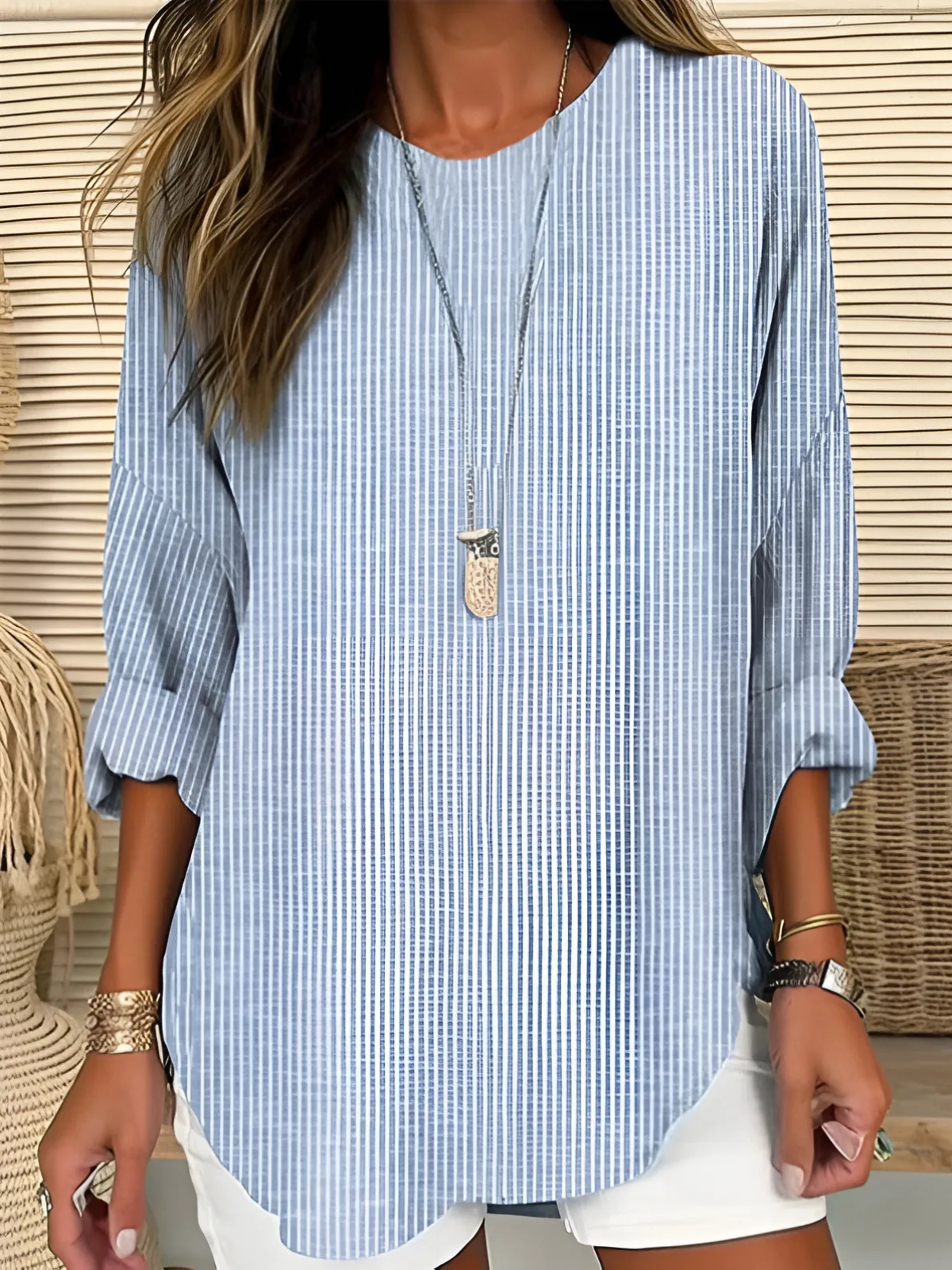 Sophie Striped Blouse – Lightweight Polyester with Relaxed Fit for All-Season Style 0