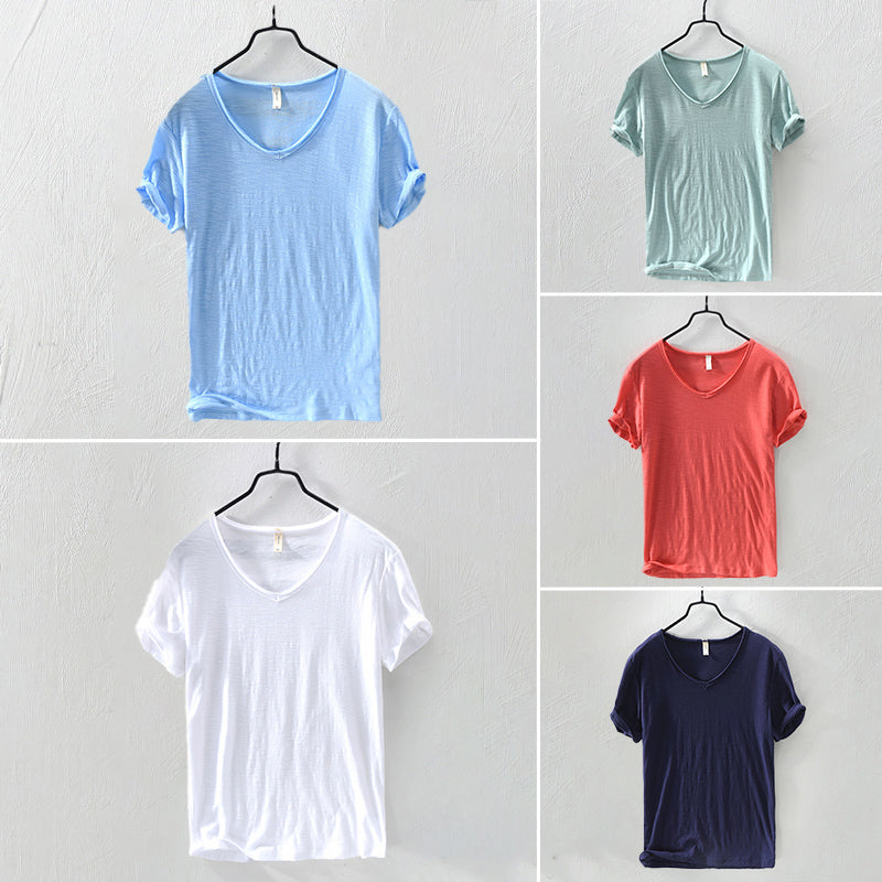 Men's Marino Milan Cotton Shirt - Breathable V-Neck Relaxed Fit for Casual Style
