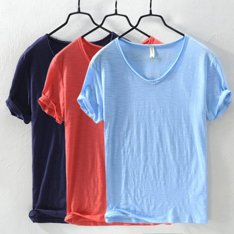 Men's Marino Milan Cotton Shirt - Breathable V-Neck Relaxed Fit for Casual Style