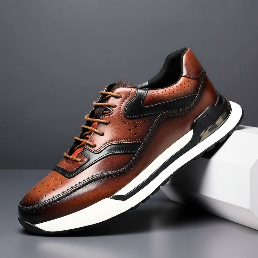 Luciano Men's Leather Oxford Sneakers – Casual Lace Up Dress Sneakers