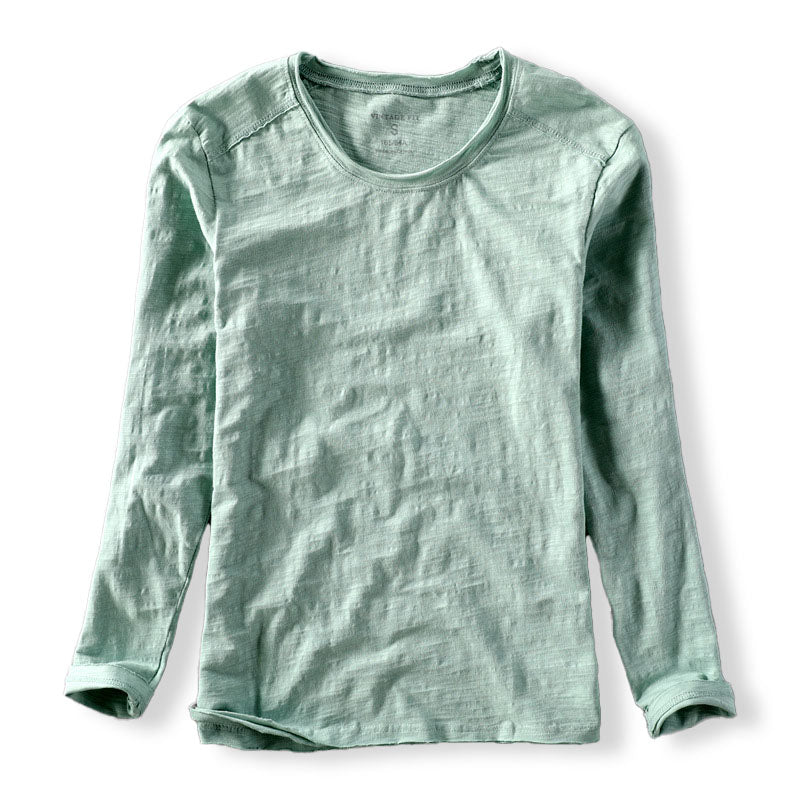 Hayden Men’s Long Sleeve Shirt – Japanese Organic Cotton with Minimalist O-Neck Design