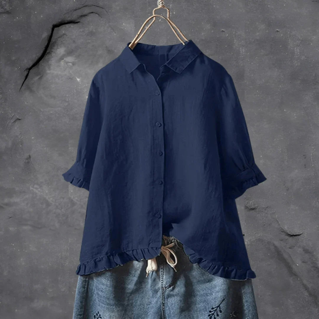 Vivian Classic Side Ruffle Linen Shirt