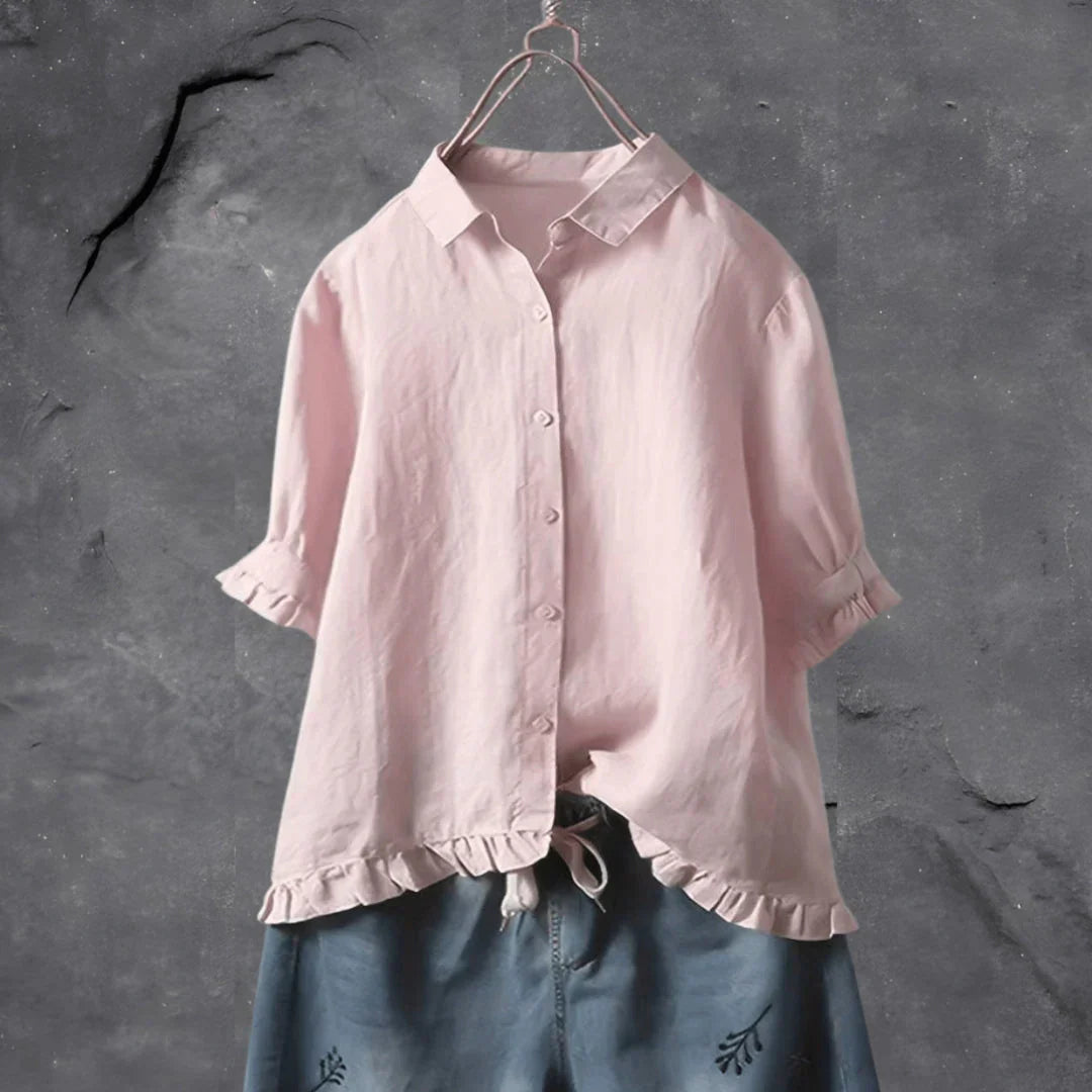 Vivian Classic Side Ruffle Linen Shirt
