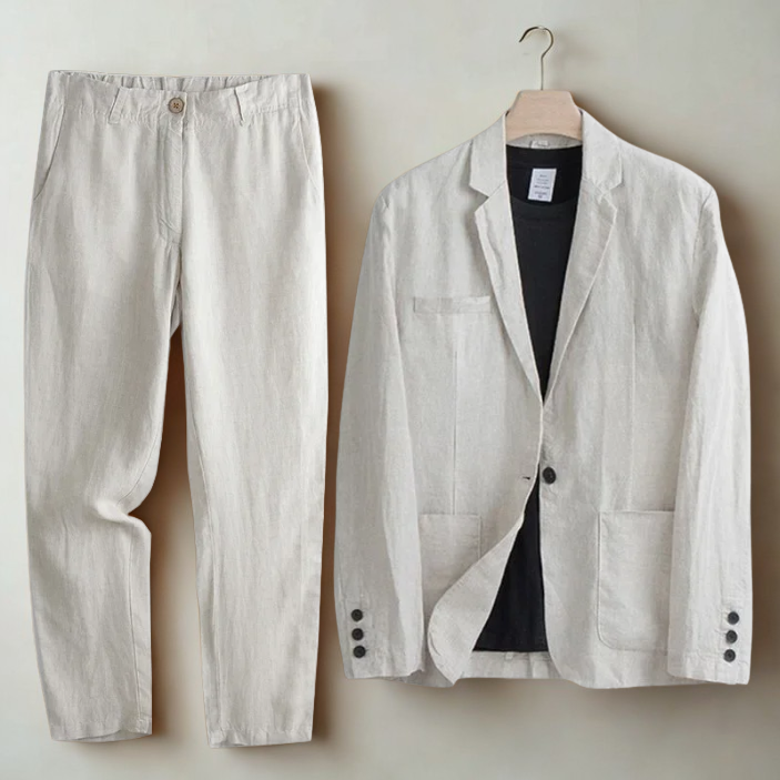 Luca Men’s Linen Suit – Lightweight 2-Piece Set for Summer in Breathable Cotton Blend