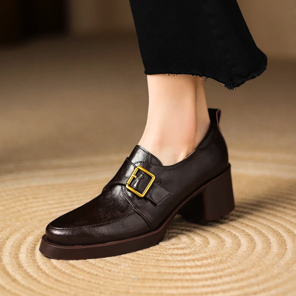 Veronica Women’s Loafers – Italian Leather Buckle Dress Shoes