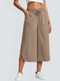 Milan Lightweight Cotton‑Blend Wide‑Leg Capri – Mid‑Calf, Smooth Elastic Waistband