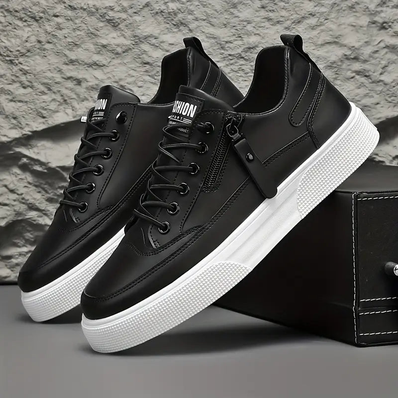 Urban Edge Leather Sneakers – Cushioned Comfort with Side-Zip Detail 0