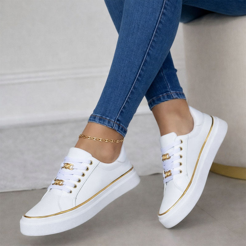 Aria Belmont Chain Platform Sneakers - Leather Statement Casual Shoes