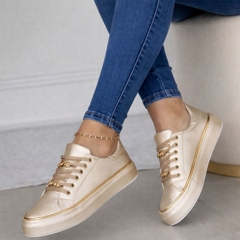 Aria Belmont Chain Platform Sneakers - Leather Statement Casual Shoes